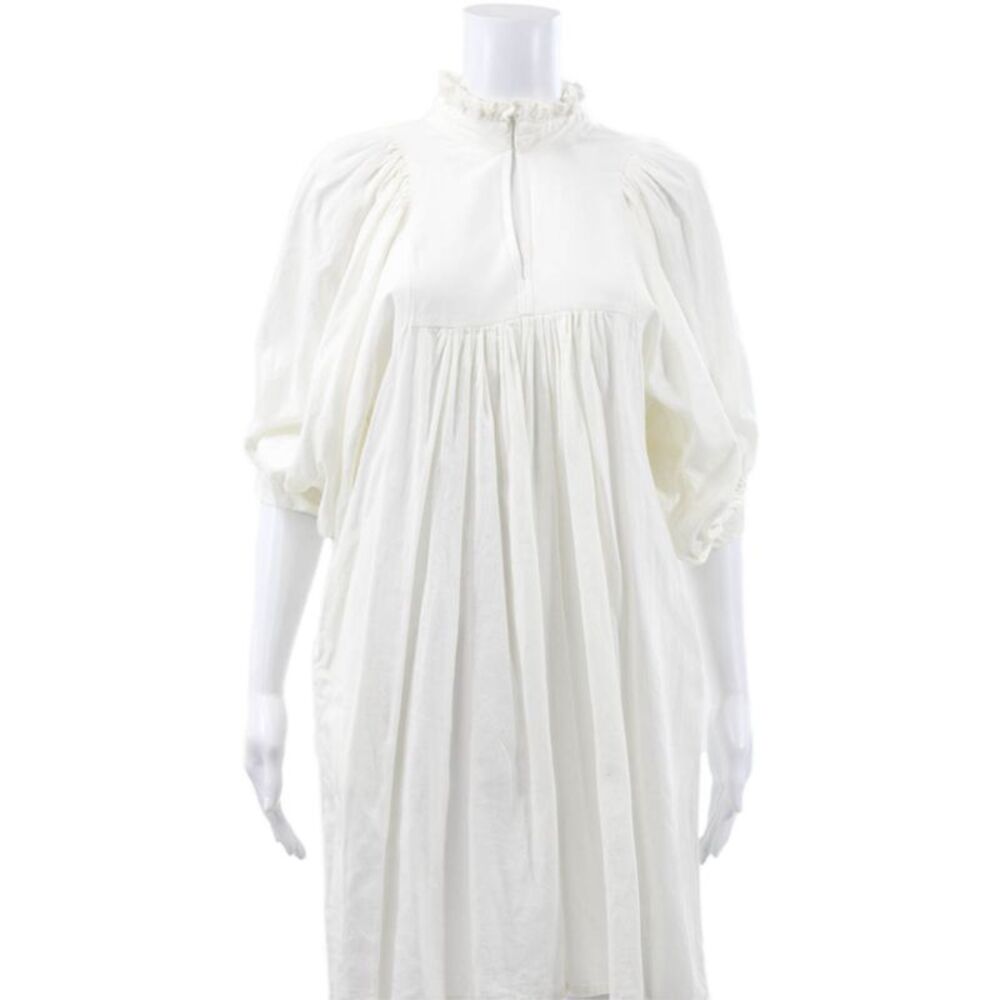 CJ Laing Womens Babydoll Dress White Mock Neck Short Sleeve Size S